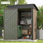 Patiowell 5x3 FT Outdoor Storage Shed, Tool Shed with Sloping Roof and Lockable Door, Metal Shed for Backyard Garden Patio Lawn, Brown - Image 3