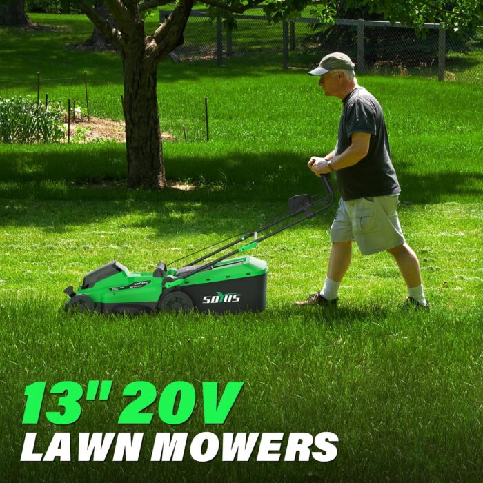 SOYUS Lawn Mower Cordless, 13 Inch 20V Electric Lawn Mowers with Brushless Motor, 5-Position Height Adjustment, 4.0Ah Battery & Charger Included - Image 8