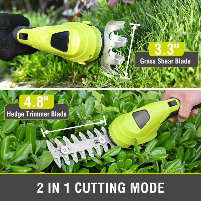 SnapFresh Hedge Trimmer Cordless Grass Shear, 2 in 1 Electric Grass Trimmer and Hedge Shears, Handheld Bush Trimmer/Grass Cutter/Shrub Trimmers with Battery for Garden & Lawn, Type-C Cable Included - Image 2