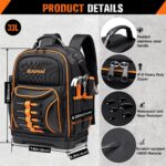 73 Pockets Tool Backpack Heavy Duty for Men Women, Hvac Tool Backpack, Tool Bag Backpack with Laptop Compartment, Waterproof Molded Base, 1680D, Durable Multi-Use Pocket for Electrician Construction - Image 2