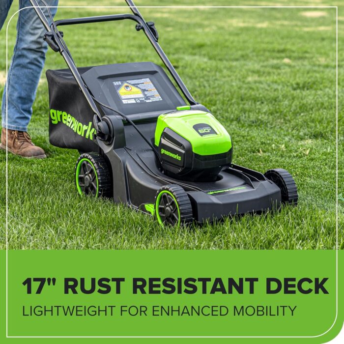 Greenworks 60V 17" Brushless (Push) Mower + 60V (610 CFM) Brushless Blower, 4.0Ah Battery and 3A Charger - Image 5