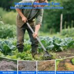 Small Garden Rake Tool, Hand Tiller Cultivator, Weed Remover Rakes Narrow for Flower Beds, Leaves Leaf Grass Cleaning for Precise Gardening, Mulch Spreading, Tilling Soil Weeding - Long Handle - Image 4