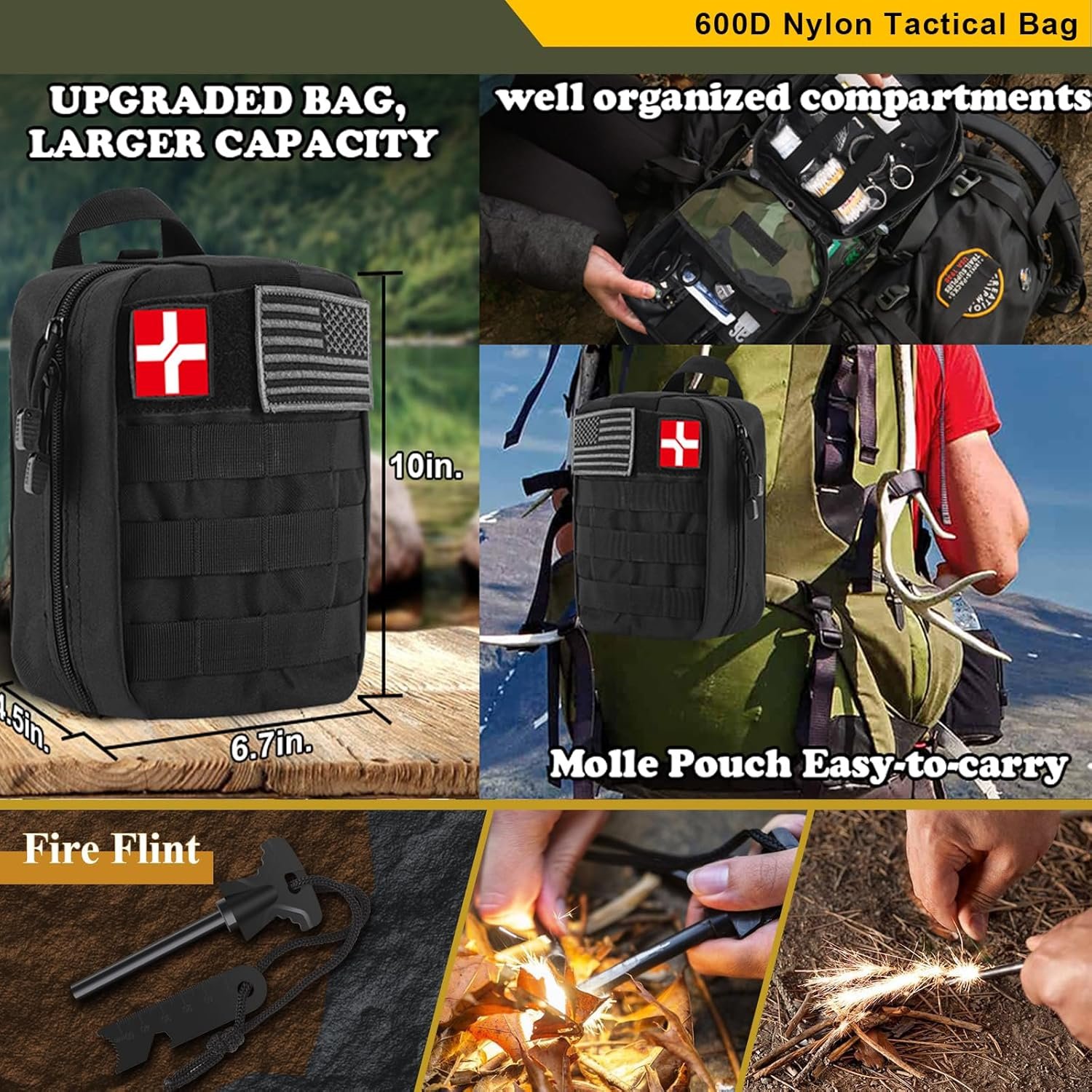 Abpir318 PCS Emergency Survival Kit, Survival Gear and Equipment First Aid Kit Med Supplies for Vehicles Travel Car Camping Hiking Disaster Preparedness, Gifts for Christmas Birthday Him Men