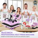 AKEYDIY 5 in 1 Heat Press Machine for t Shirts Professional Swing Away Heat Press Digital Combo 12" x 15" 360-degree Rotation Shirt Press Machine Sublimation (5 in 1 Heat Press Pink) - Image 6