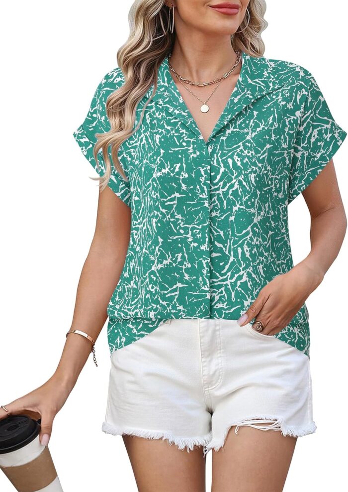 Timeson Women's Short Sleeve Chiffon Blouses for Office Work Business Attire Collared Shirts - Image 106