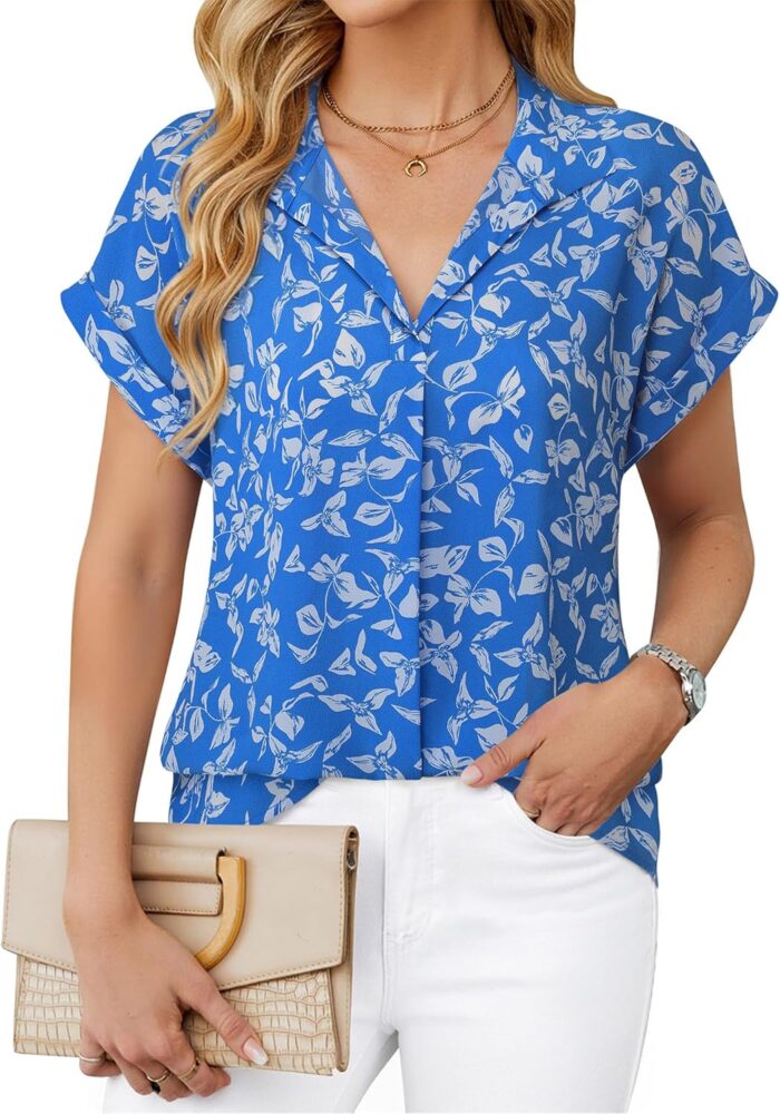 Timeson Women's Short Sleeve Chiffon Blouses for Office Work Business Attire Collared Shirts - Image 6