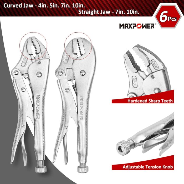 MAXPOWER 15-pc Locking Pliers Set with C-clamps, Long Nose, Pinch Off, Sheet Metal Clamp, U Shaped Pliers and Tool Bag - Image 7