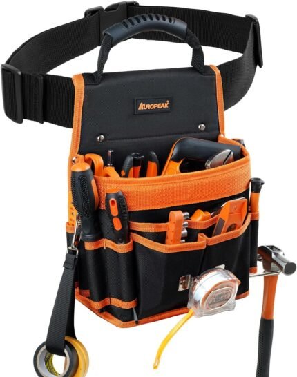 Tool Belt Pouches, 22 Pockets Electrician Tool Pouch with Hammer Loops and Tape Clip, Detachable & Adjustable Single Side Belt Tool Pouch for HVAC Craftsman Contractor Electricians Carpenter