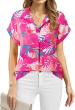 Timeson Women's Short Sleeve Chiffon Blouses for Office Work Business Attire Collared Shirts - Image 60