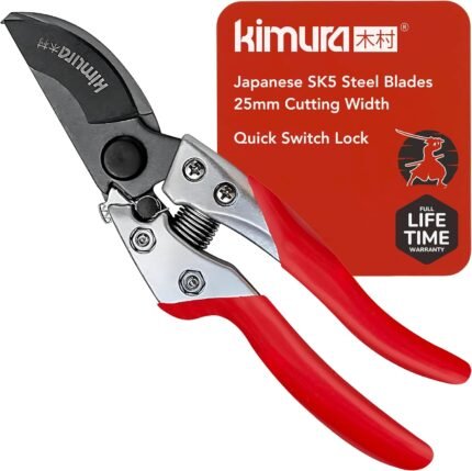 Kimura® 8″ Pro Bypass Pruning Shears, Heavy Duty Japanese SK5 Steel Blades, 1 inch Cut Capacity, Non-Slip PVC Coated Handles, Lightweight & Ergonomic, Japanese Pruners, Professional Garden Clippers