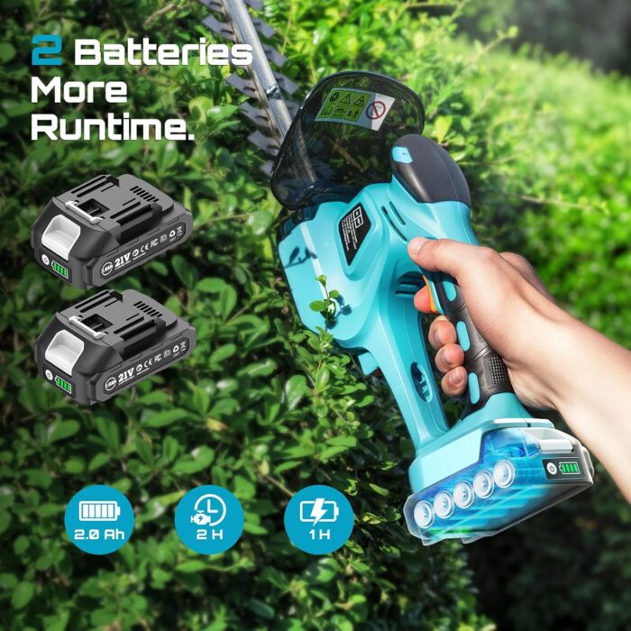 SEESII Brushless Pole Hedge Trimmers: 2-in-1 Cordless Grass Shears & 6" Electric Bush Trimmer for Yard - Telescoping Pole, Dual 2.0 Ah Batteries, Handheld Grass Cutter for Tree & Shrubs Lawn Pruning - Image 5
