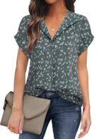 Timeson Women's Short Sleeve Chiffon Blouses for Office Work Business Attire Collared Shirts - Image 85