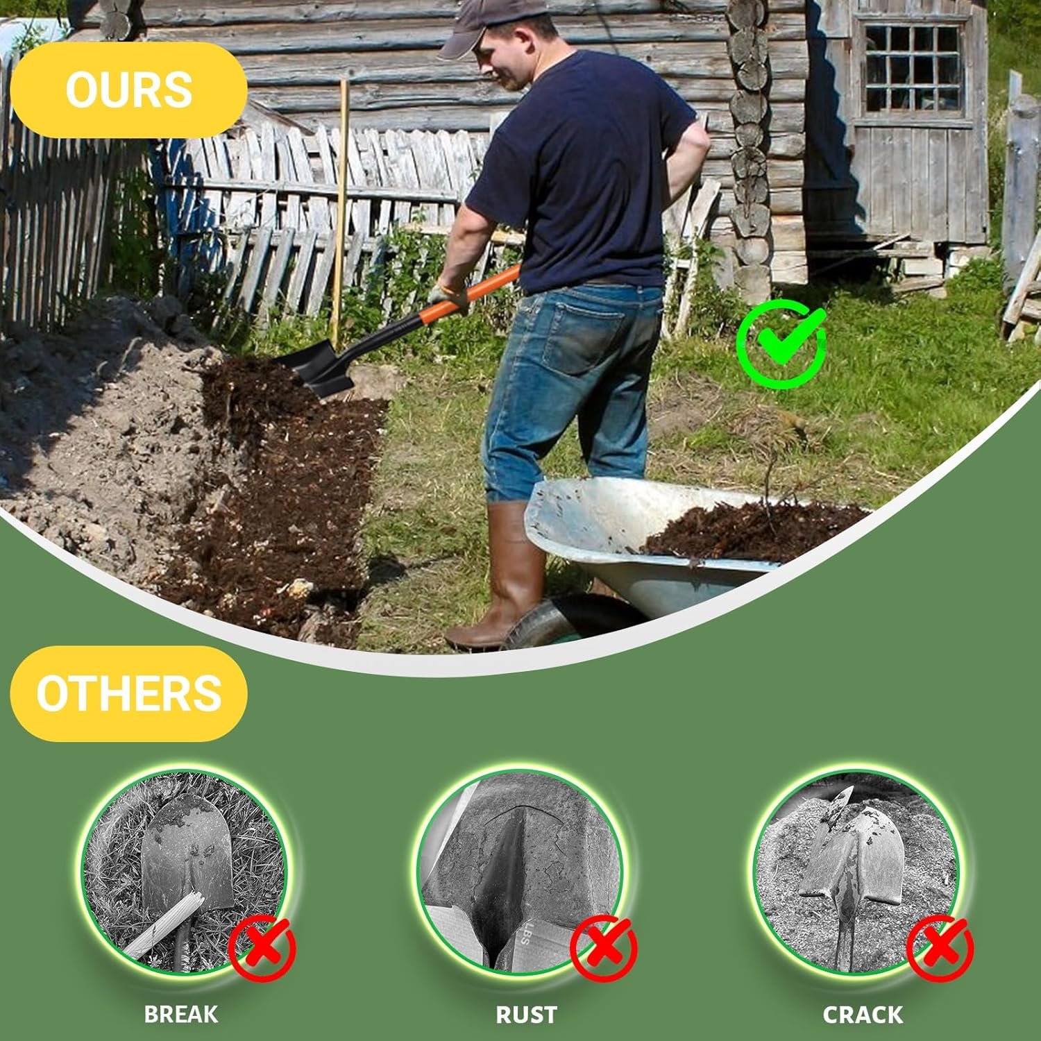 Small Square Shovels for Digging, Garden Spade Shovel Beach Shovels for Kids with 43.3in Handle,Heavy Duty Portable Metal Shovel for Gardening Camping Trenching Digging Landscaping,Off-Road,Orange