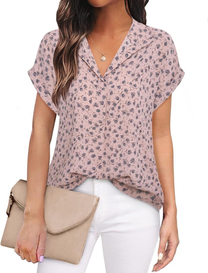 Timeson Women's Short Sleeve Chiffon Blouses for Office Work Business Attire Collared Shirts - Image 11