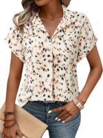 Timeson Women's Short Sleeve Chiffon Blouses for Office Work Business Attire Collared Shirts - Image 49