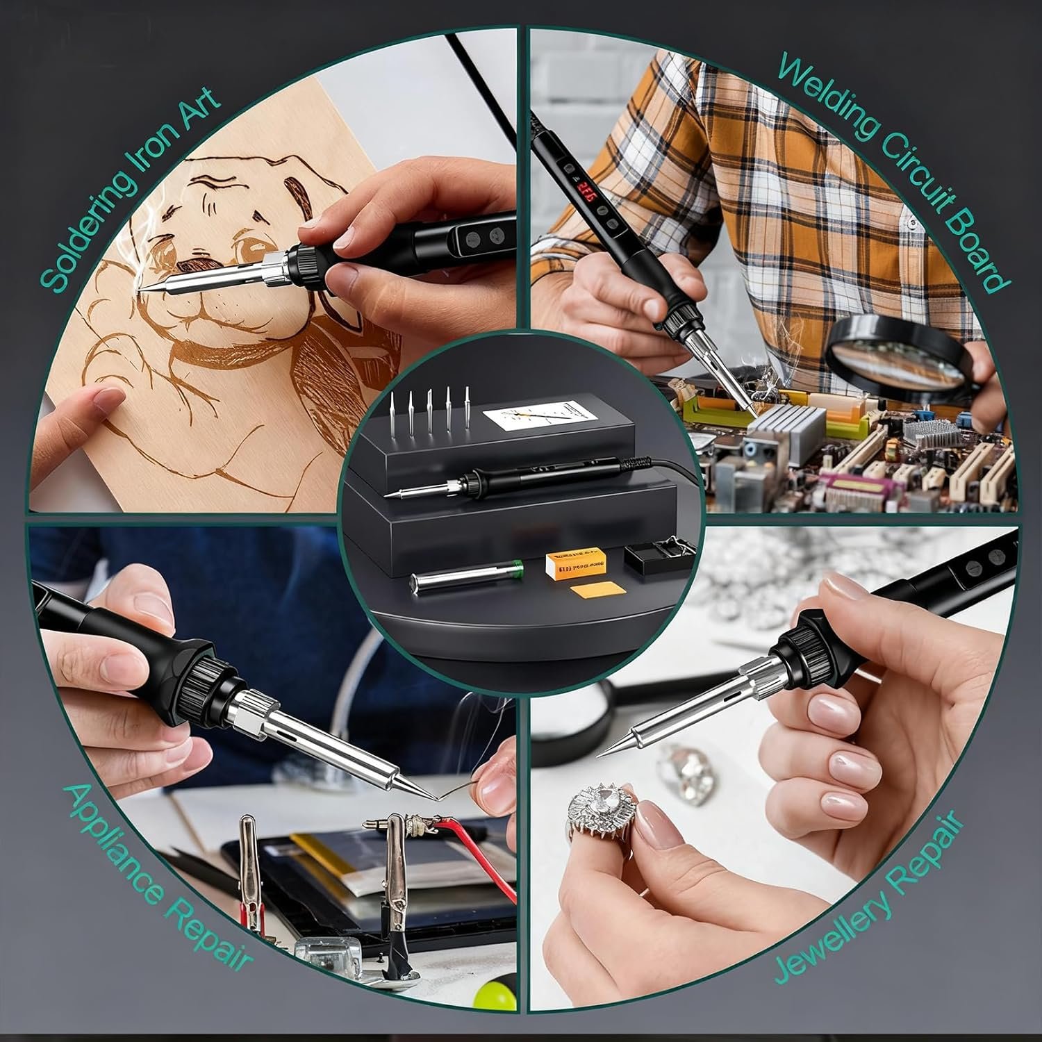 Soldering Iron Kit, 70W Soldering Gun with LED Digital Display, Adjustable Temperature 356-932℉ Solder Kit for Electronics, Includes 5pcs Tips, Stand, Solder Wire, Sponge, Paste, Black