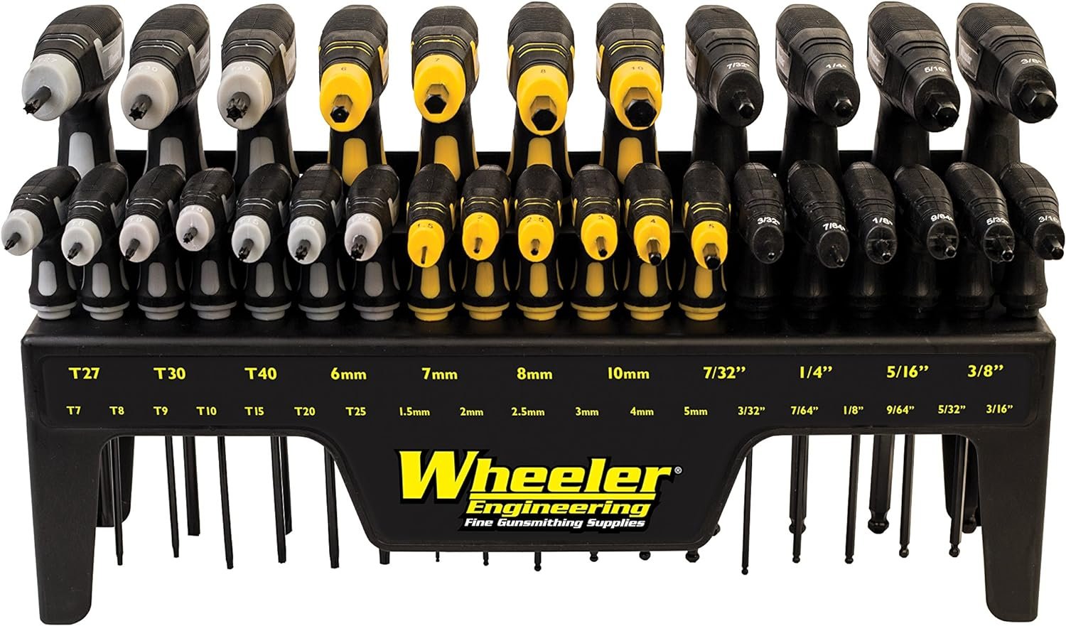 Wheeler 30 Piece SAE/Metric Hex and Torx P-Handle Set for Pistol Rifle Handgun Gunsmithing Rebuild and Maintenance, Black, Yellow, Gray
