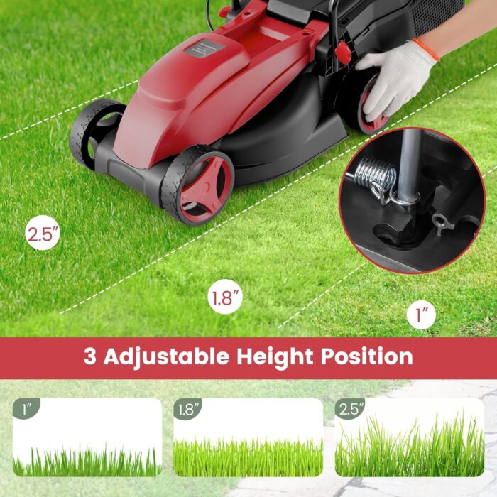 Goplus Electric Lawn Mower, Versatile Corded Lawn Mower with Grass Collection Box, 10 AMP Motor, 13" Cutting Deck, 3 Adjustable Cutting Positions, Walk-Behind Small Lawnmower for Garden Farm Yard - Image 2