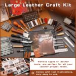 TLKKUE Leather Tooling Kit Leather Craft Tools Leatherworking Kit with Custom Handbag Cutting Mats Engraving Punching Sewing Stamping Sanding Tools for Handicraft Work Professional - Image 3
