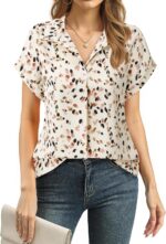 Timeson Women's Short Sleeve Chiffon Blouses for Office Work Business Attire Collared Shirts - Image 50