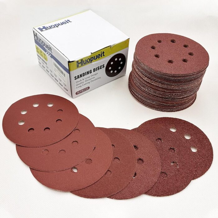 5 Inch Sanding Discs Hook and Loop, 70 PCS 8 Hole Adhesive Sandpaper, Including 40/60/80/120/180/240/320 Grit for Random Orbital Sander - Image 6