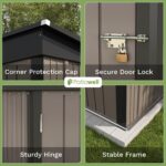 Patiowell 5x3 FT Outdoor Storage Shed, Tool Shed with Sloping Roof and Lockable Door, Metal Shed for Backyard Garden Patio Lawn, Brown - Image 5