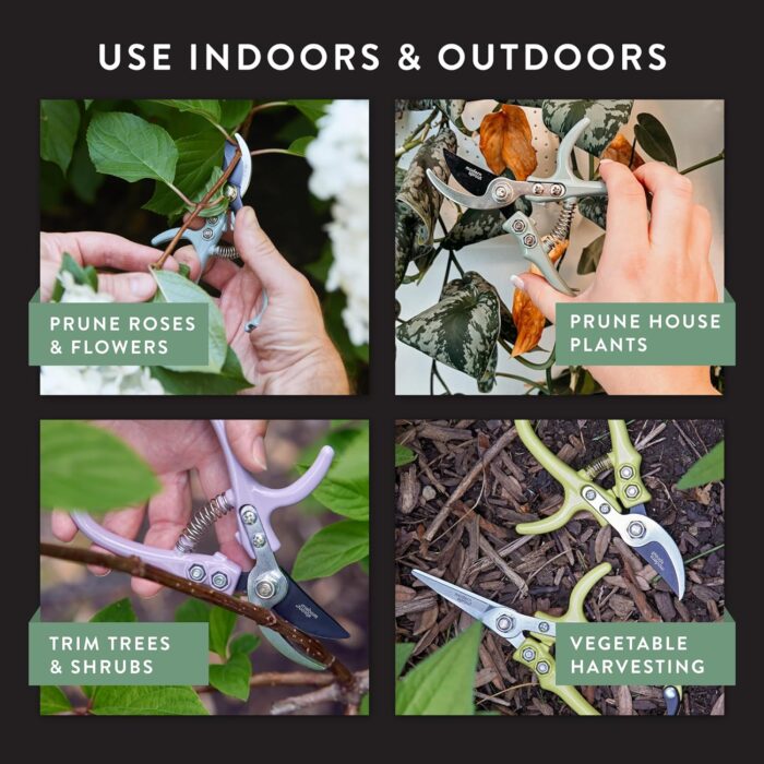Modern Sprout Hand Pruners - Lightweight Pruning Shears W/Easy Lock- Gardening Scissors - Bypass Sharp Carbon Steel Blade - Rust Resistant - Garden Tools - Reusable Holster - Sage - Image 4