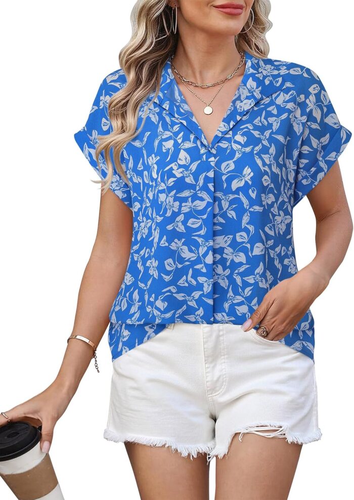 Timeson Women's Short Sleeve Chiffon Blouses for Office Work Business Attire Collared Shirts - Image 7