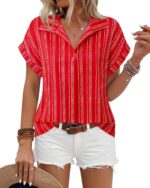 Timeson Women's Short Sleeve Chiffon Blouses for Office Work Business Attire Collared Shirts - Image 97