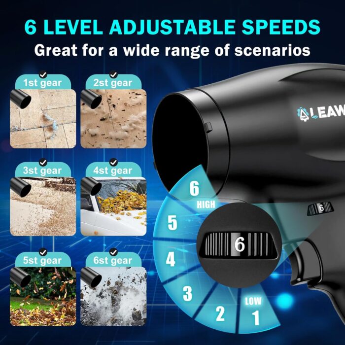 Cordless Leaf Blower with 6 Speed Mode, 800000RPM Handheld Leaf Blower, Lightweight Mini Turbo Jet Blower with 1 X 4.0Ah Batteries and Charger, Rechargeable Leaf Blowers for Lawn Care, Patio, Car - Image 2