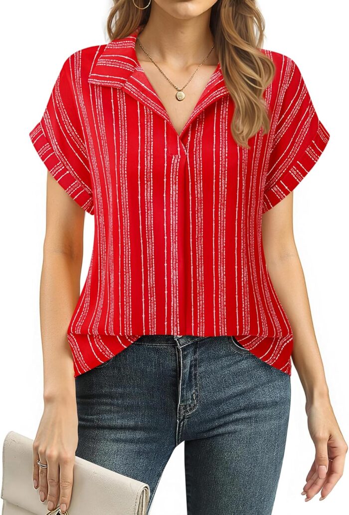 Timeson Women's Short Sleeve Chiffon Blouses for Office Work Business Attire Collared Shirts - Image 96
