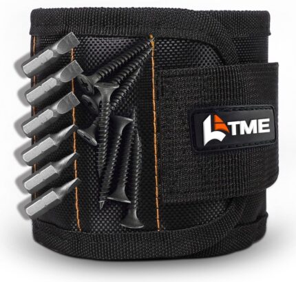 Magnetic Wristband with 15 Strong Magnets for Holding Screws Nails Drill Bits-Best Armband Tool for DIY Handyman Unique Gift for Men (Black)