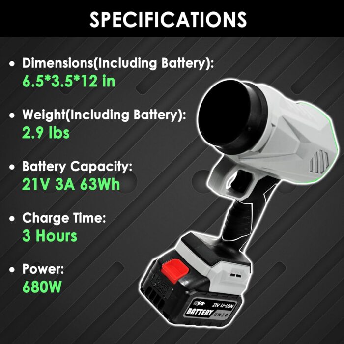 Handheld Blower Cordless Leaf Blower - 260,000 RPM High-Speed, 3 Extension Tubes, Lightweight with 2x21V Batteries, Variable Speed Adjustable - Ultimate Handheld Blower for Lawn, Garden, Yard, Patio - Image 2