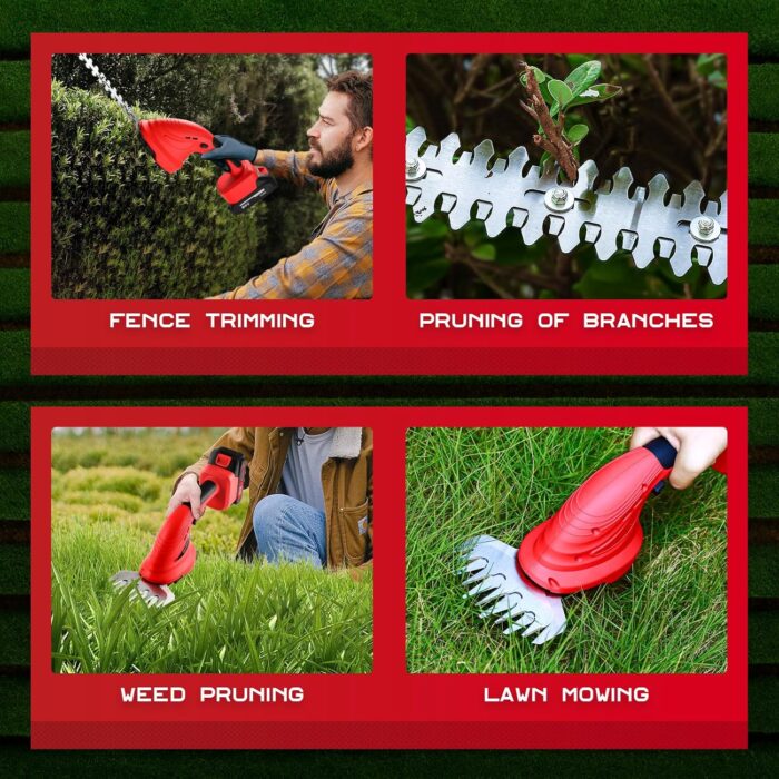 Cordless Hedge Trimmer with Battery (2Pack) and Charger, 2 in 1 Handheld Small Electric Bush Trimmers/Grass Cutter Yard Tool for Shrub/Tree/Lawn, Rechargeable Battery Powered Hedge Clipper for Garden - Image 7