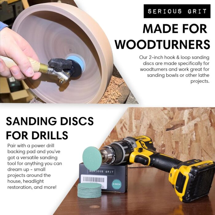 2-Inch 400 Grit Sanding Discs - Heavy-Duty Hook & Loop Film Discs - Sandpaper for Woodturning, Bowl Sanding & Power Tool Drill Attachment Sanding Pads - Pack of 50 - Image 3