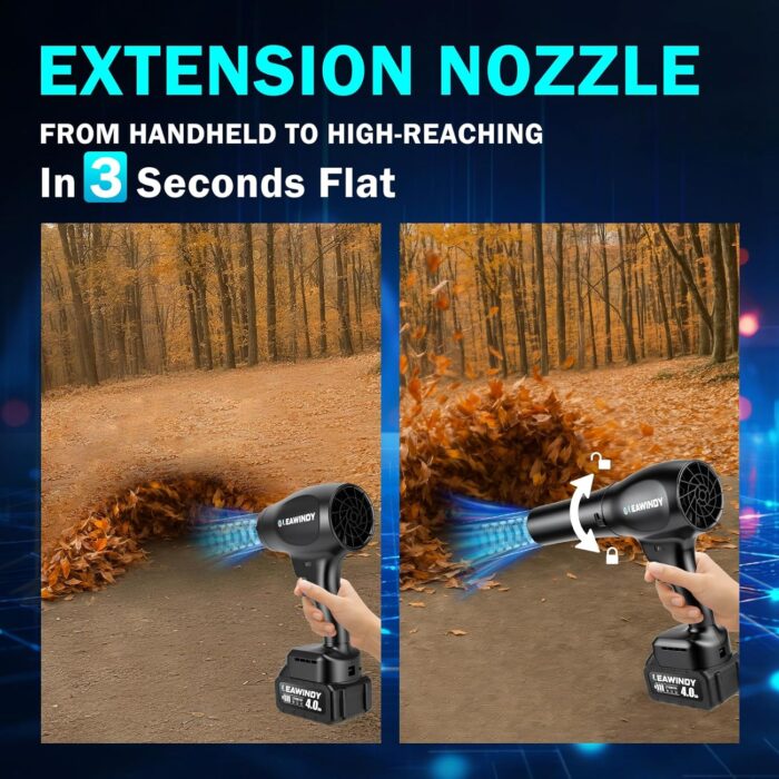 Cordless Leaf Blower with 6 Speed Mode, 800000RPM Handheld Leaf Blower, Lightweight Mini Turbo Jet Blower with 1 X 4.0Ah Batteries and Charger, Rechargeable Leaf Blowers for Lawn Care, Patio, Car - Image 5