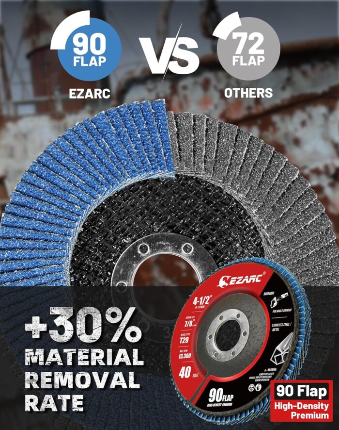 EZARC Flap Discs 40 Grit, 4.5" x 7/8" High Density Jumbo Zirconia Flap Sanding Disc Type 29 for Sanding, Rust Removal, Finishing, Grinding, Deburring (12 Pack) - Image 3