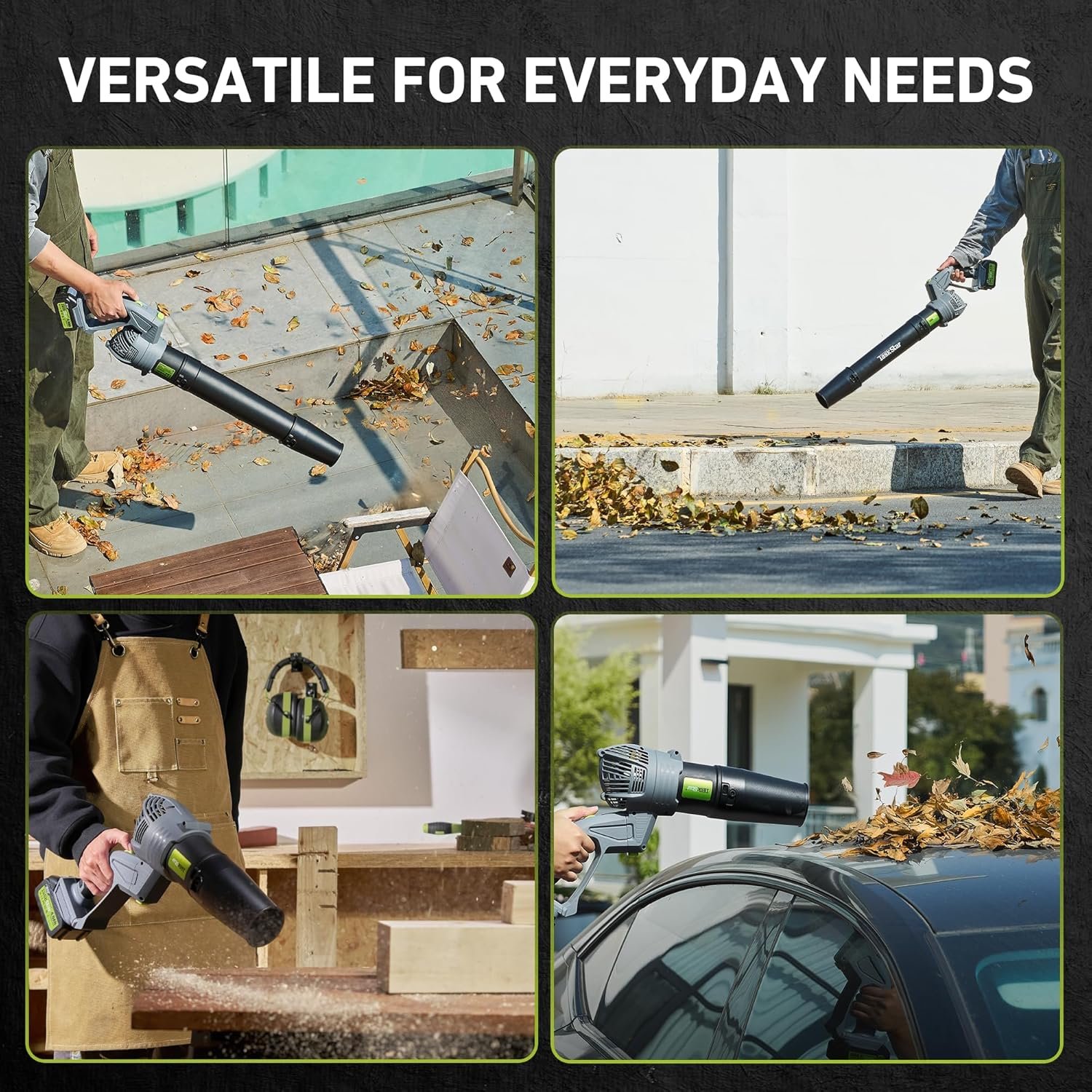 Leaf Blower Cordless, Swivel Head Design, 550 CFM Electric Blower w/2 Pcs 4.0 Ah Battery & Charger, Lightweight 3.7 Lbs Handheld Mini Leaf Blower, 5-Speed Blowers for Lawn Care Car Patio Yard