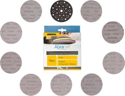 Mirka Abranet Net Discs + Pad Saver / 6 inch/Mix-Pack / 1 of Each Grit 80, 100, 120, 150, 180, 220, 320, 400, 600 + Pad Saver/Mesh Sandpaper Sanding Disc Hook and Loop / 10 pcs / 9A-241-APRP