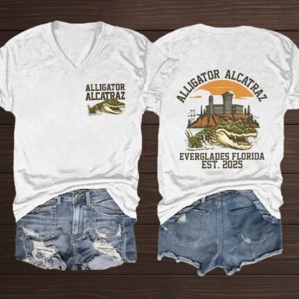 Alligator Alcatraz Everglades Florida EST 2025 V-Neck T-Shirt