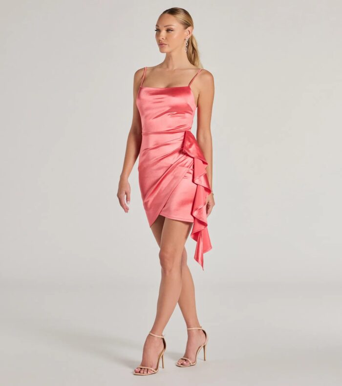 Josie Ruffle Detail Satin Mini Dress - Image 20
