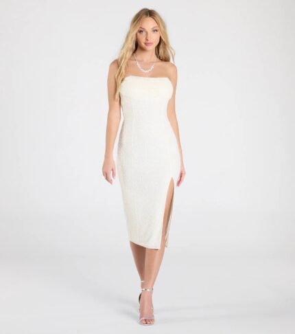 Kris Strapless Bodycon Beaded Midi Formal Dress