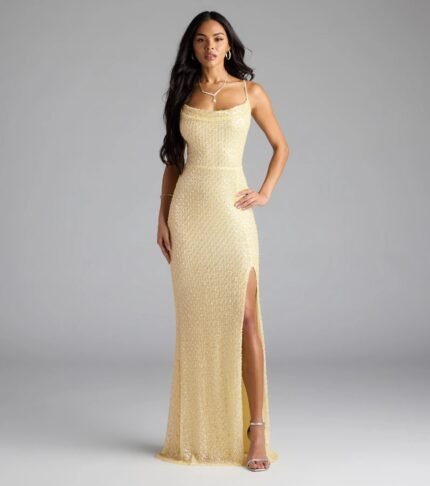 Hollie Lace-Up Mermaid Sequin Beaded Formal Dress