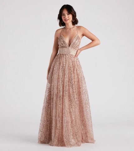 Stacy Glitter Sequin Tulle Ball Gown