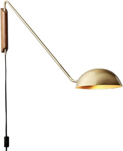 Plug in Wall Sconce, Industrial Swing Arm Wall Lamp, Flexible Reading Lamp, Classy Wall Mount Lamp for Bedroom Living Room (Gold)