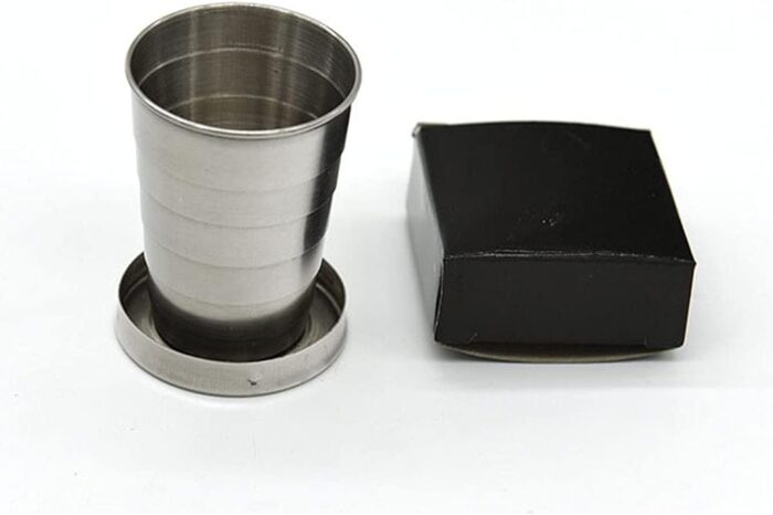 luzen 2Pcs 75ML/2.5oz Stainless Steel Collapsible Cup Reusable Portable Travel Folding Water Cup Mug with Lid and Keychain for Camping,Picnic, Hiking and other Outdoor Activities Drinking Cup - Image 5