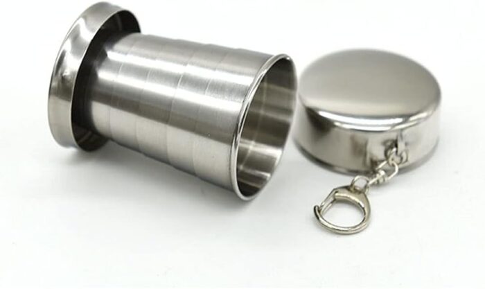 luzen 2Pcs 75ML/2.5oz Stainless Steel Collapsible Cup Reusable Portable Travel Folding Water Cup Mug with Lid and Keychain for Camping,Picnic, Hiking and other Outdoor Activities Drinking Cup - Image 4
