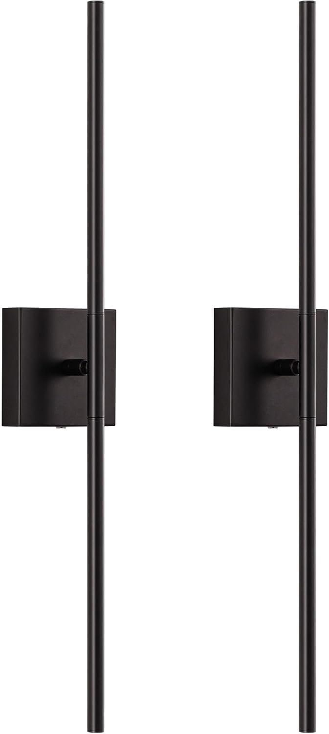 KDG Cordless Wall Sconces Set of 2, Wireless 7000mAh Rechargeable Battery Operated LED Wall Lamps with Remote, 360° Rotate Lightings for Wall Painting, Bedroom, Hallway, Night Light 23.6 inch (Black)