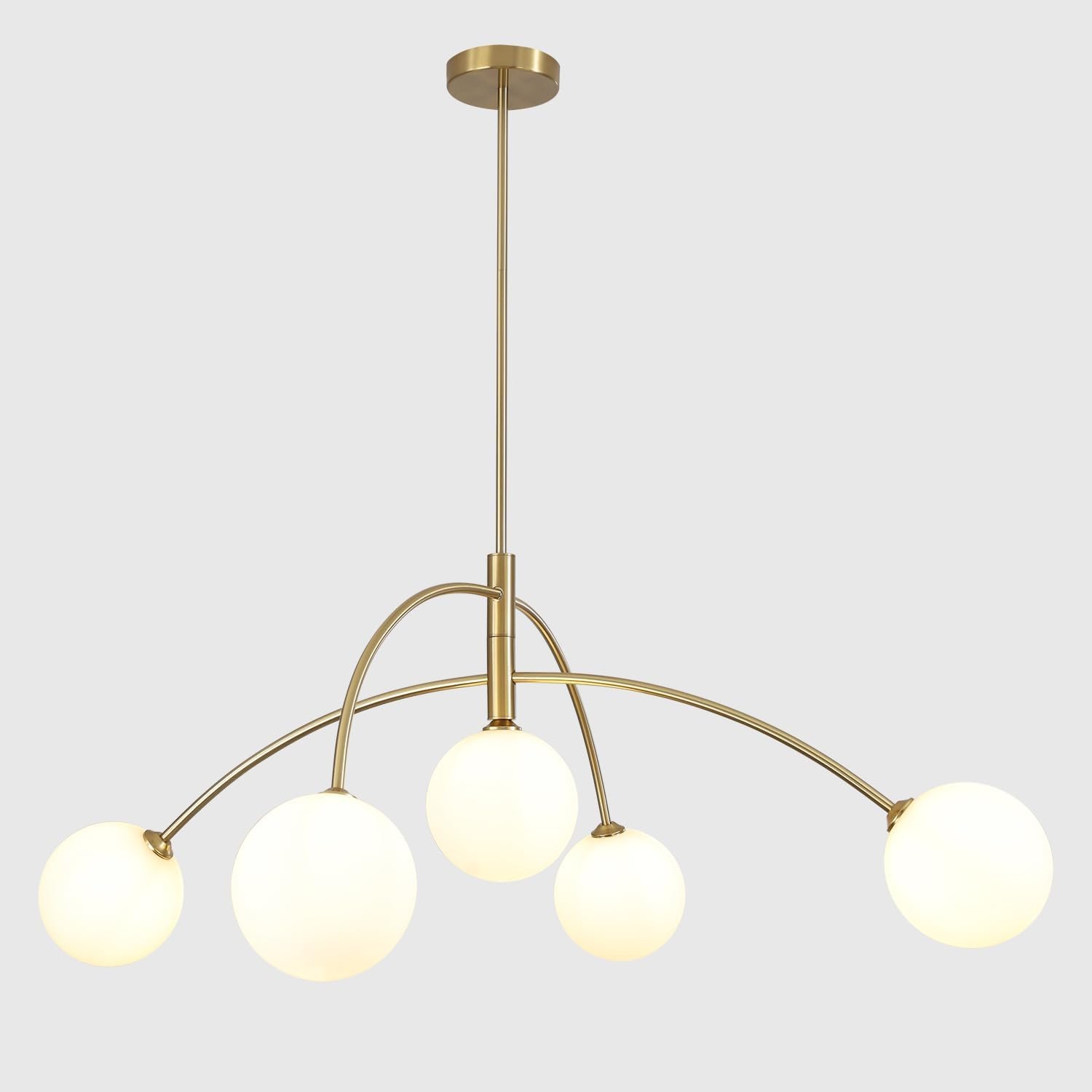Contemporary Gold Ceiling Light 5-Light Glass Globe Lights Mid Century Modern Sputnik Chandelier for Dining Room Kitchen Bedroom Lighting Fixture