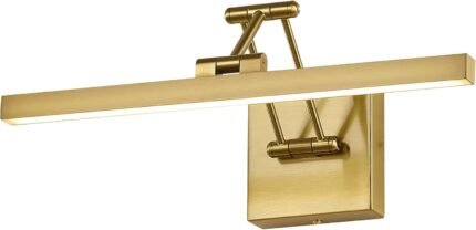 Hard-Wired Picture Light Dimmable LED Picture Lights for Paintings 15.7″ Inch Brass Metal Body Wall Pictures with Adjustable Gold Swing Arm Art Display Lamps 7W 3000K Warm White Book Light